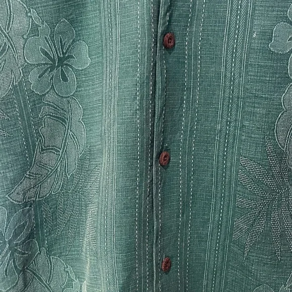 Tommy Bahama Bali Border Teal Floral Jacquard Short Sleeve Silk Button-Up Shirt - Picture 4 of 7